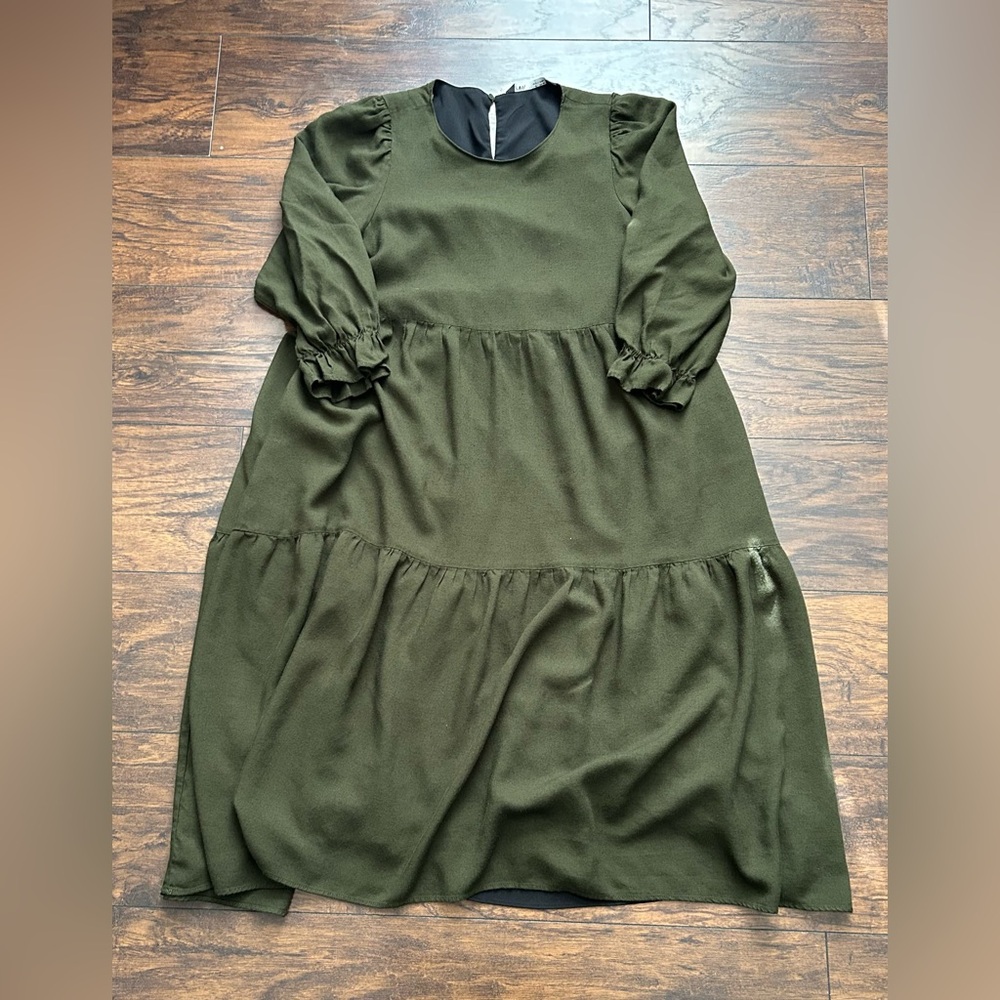 Zara‎ Elegant Olive Green Long Sleeve Dress large